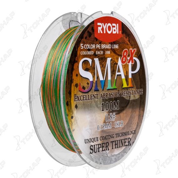 Шнур SMAP PE8X-100M 0.8# Multi Colour 0,148мм Ryobi