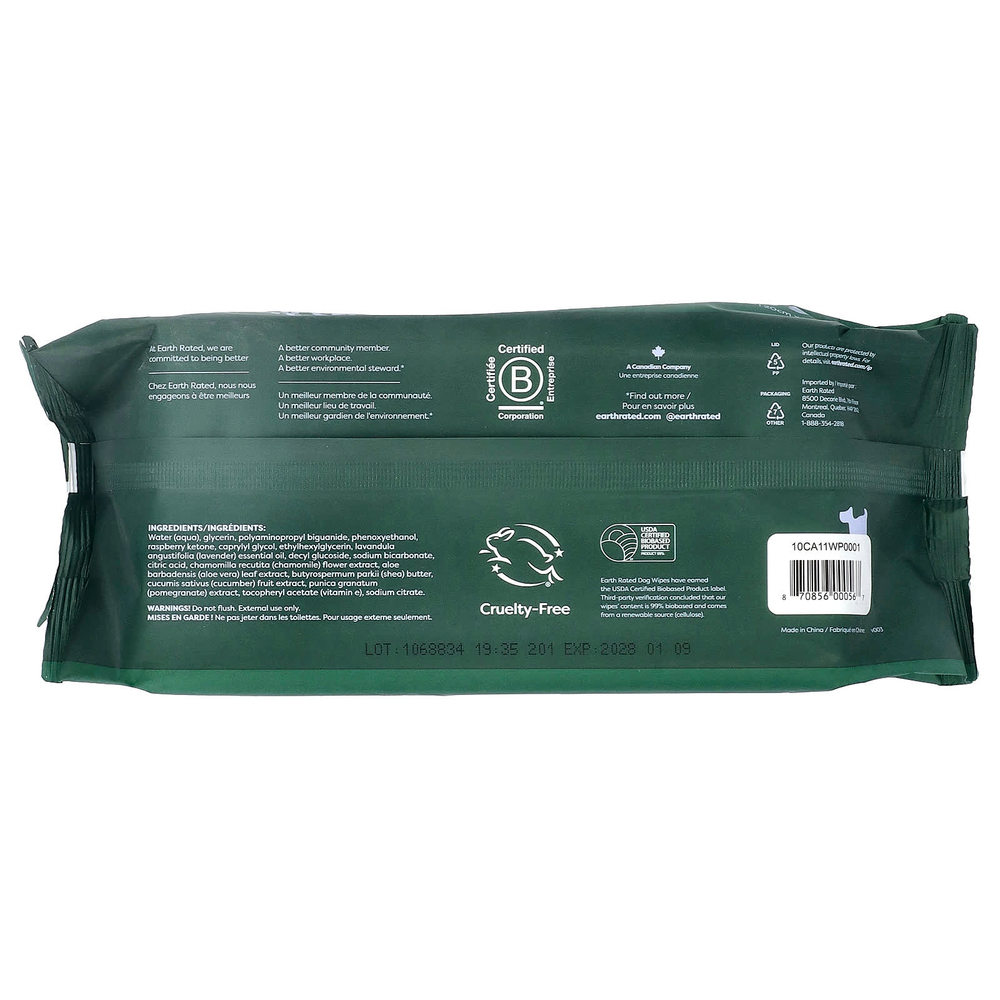 Earth Rated, салфетки для собак, с запахом лаванды, 100 шт.