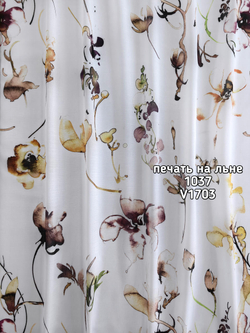 Тюль печать на льне цветы акварель 1037 BASKI-1030