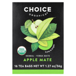 Choice Organic Teas, травяной йерба мате, яблочный мате, 16 чайных пакетиков, 36 г (1,27 унции)