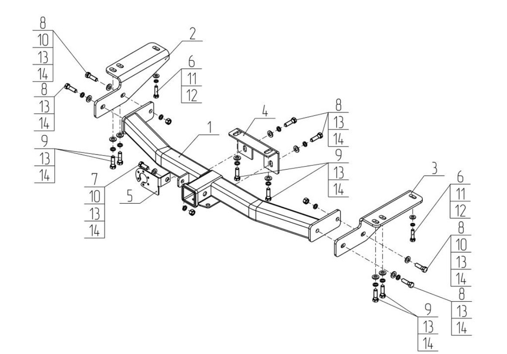 Фаркоп для Toyota Land Cruiser Prado J120 2003-2009, J150 2009-2023 Тип шара: E. Нагрузки: 3500/120 кг, TY 50B