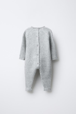 ZARA ВЯЗАНЫЙ КОМБИНЕЗОН В РУБЧИК, СЕРЫЙ МЕЛАНЖ