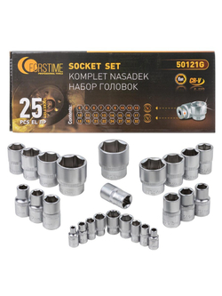 Головки 1/4'', 1/2'', набор 25пр. (6гр.) FORSTIME FT-50121G