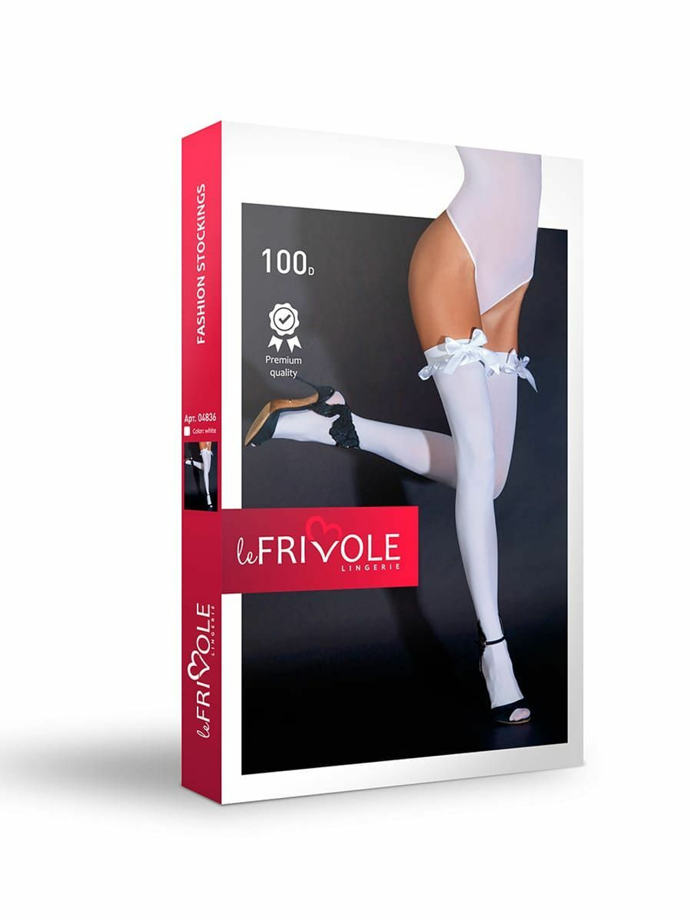Чулки Le Frivole плотные с атласными бантами белые S/M