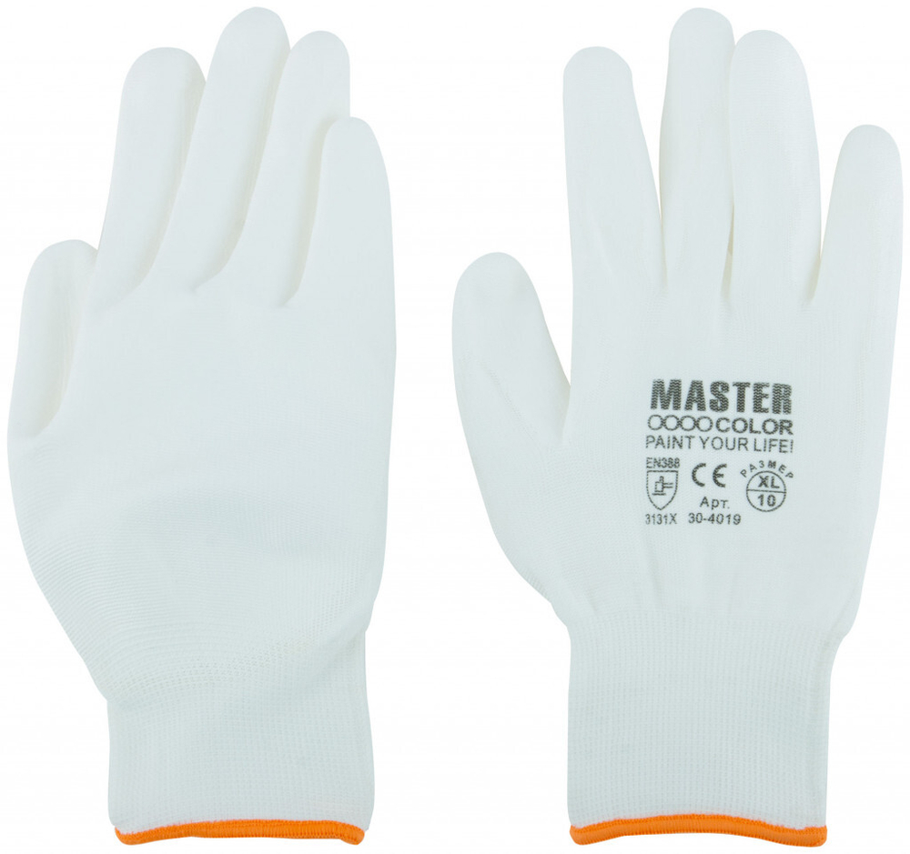 Перчатки защитные МASTER COLOR белые полиэстер, с обливкой из нитрила.