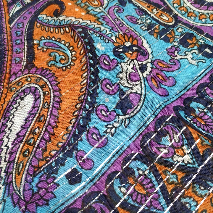 Платок материал Хлопок 100% "Цветок из огурцов" цвет синий голубой оранжевый 95x95 см.