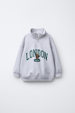 ZARA ТОЛСТОВКА С ВЫШИВКОЙ «МЕДВЕДЬ», СЕРЫЙ МЕЛАНЖ