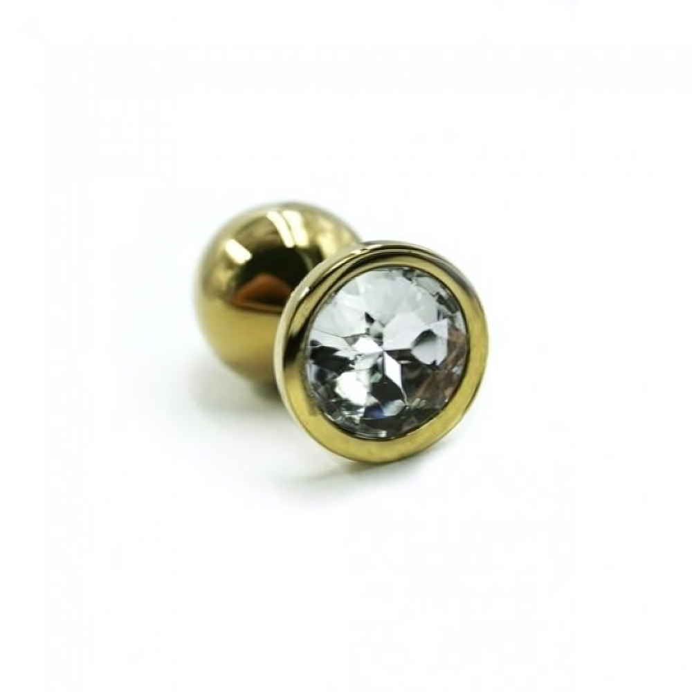 Металлическая анальная пробка Medium clear Gold (Цвет: цвет пробки золотой, цвет камня: прозрачный.)