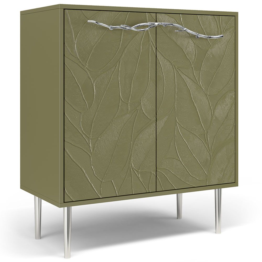 Комод Арт Колор leaves Стайл Сильвер с 2 полками Зеленая олива