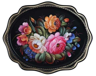 Жостовский поднос декоративный, размер 38х30 см (A15), металлический