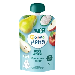 Фрутоняня пауч пюре из яблок, груши творога 90г с 6 месяцев