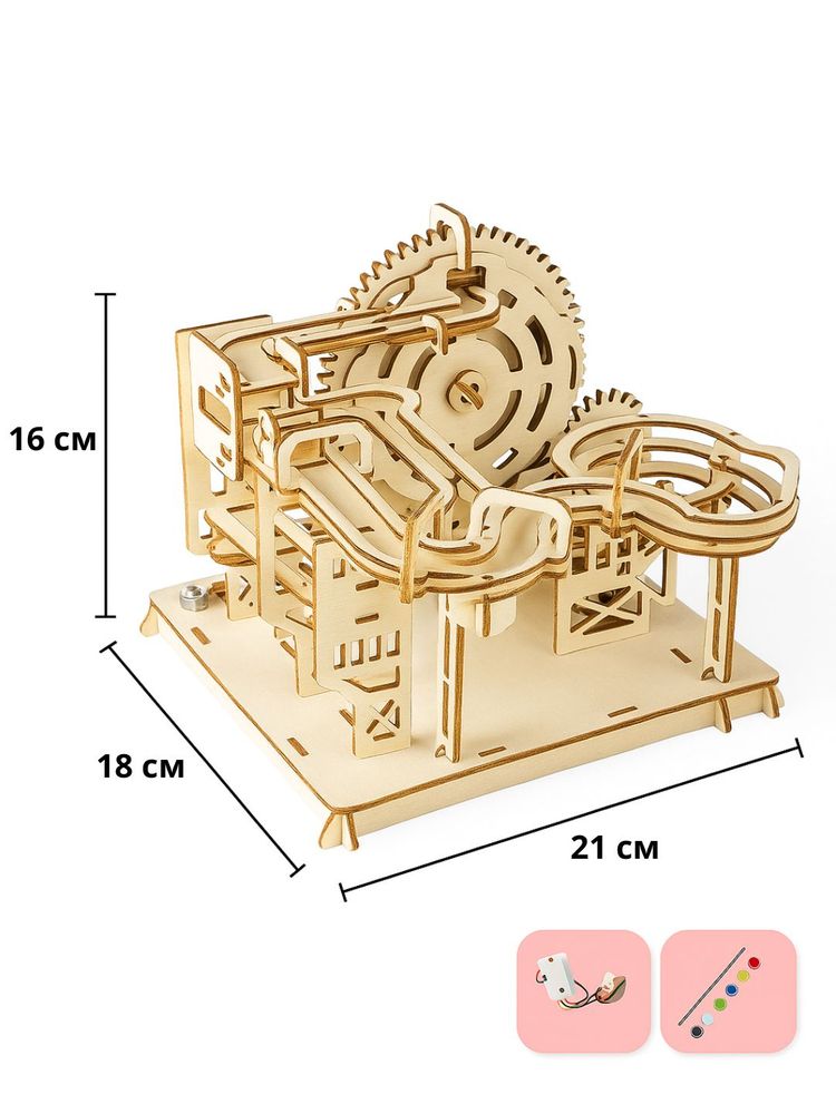Деревянный 3D конструктор-лабиринт с шариками, красками и фонарем