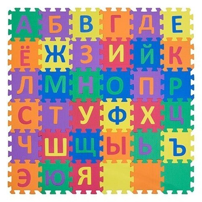 Коврик-пазл Funkids 6 с русскими буквами Алфавит-3, 36 плит, 15х15х1,5 см толщина 15 мм Цветной