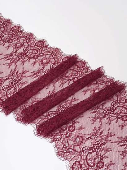 Кружево шантильи бордовое неэластичное ширина 24 см купон 2.9 м