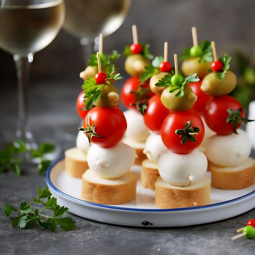 Канапе с моцарелой и маслинами