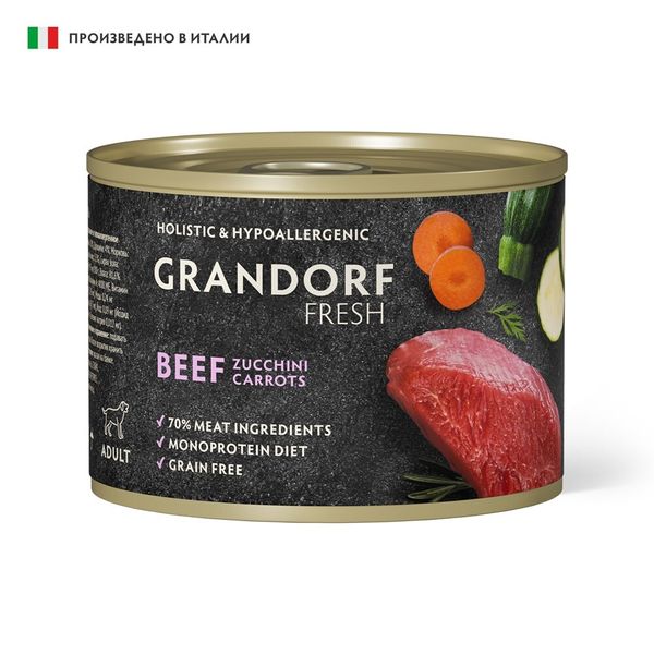 Консервы GRANDORF FRESH для собак, паштет из говядины с цукини и морковью