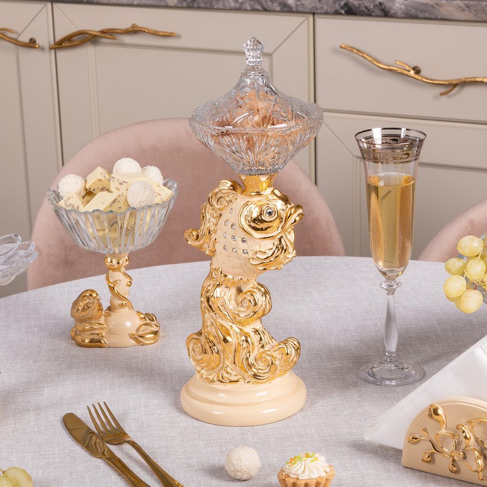 Сахарница стеклянная с крышкой Рыбка Заветное желание Айвори