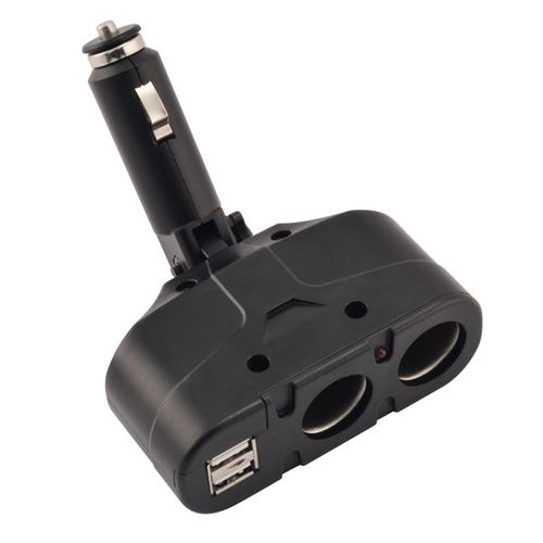 Переходник прикуривателя на 2 гнезда  +2гнUSB 1А