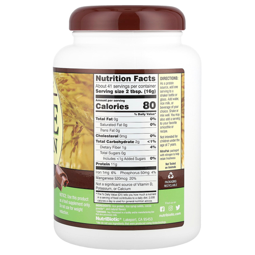 NutriBiotic, Порошок из рисового протеина, шоколад, 650 г (1 фунт 6,93 унции)
