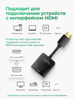 Переходник HDMI на VGA VegGieg | Full HD 1080p 60 Гц | Чипсет AG6202 | Без драйверов