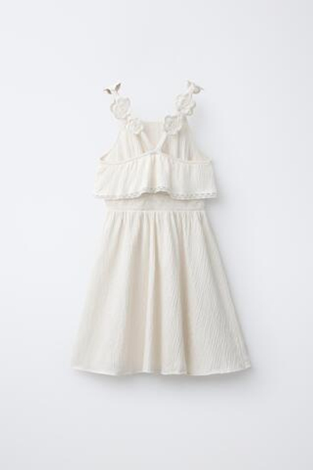 ZARA ПЛАТЬЕ С ВЫШИТЫМИ ЦВЕТАМИ, ЭКРЮ