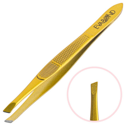 Пинцет для бровей скошенный золотой Y EVABOND