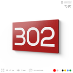 Номер на дверь 302, табличка на дверь для офиса, квартиры, кабинета, аудитории, склада, красная 120х70 мм, Айдентика Технолоджи