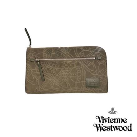 VIVIENNE WESTWOOD СУМКА КЛАТЧ ЗЕЛЕНЫЙ С ТИСНЕНИЕМ ЛОГОТИПА БРЕНДА