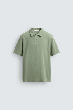 ZARA ПОЛО REGULAR FIT С РЕЛЬЕФНОЙ СТРУКТУРОЙ, ЗЕЛЕНЫЙ