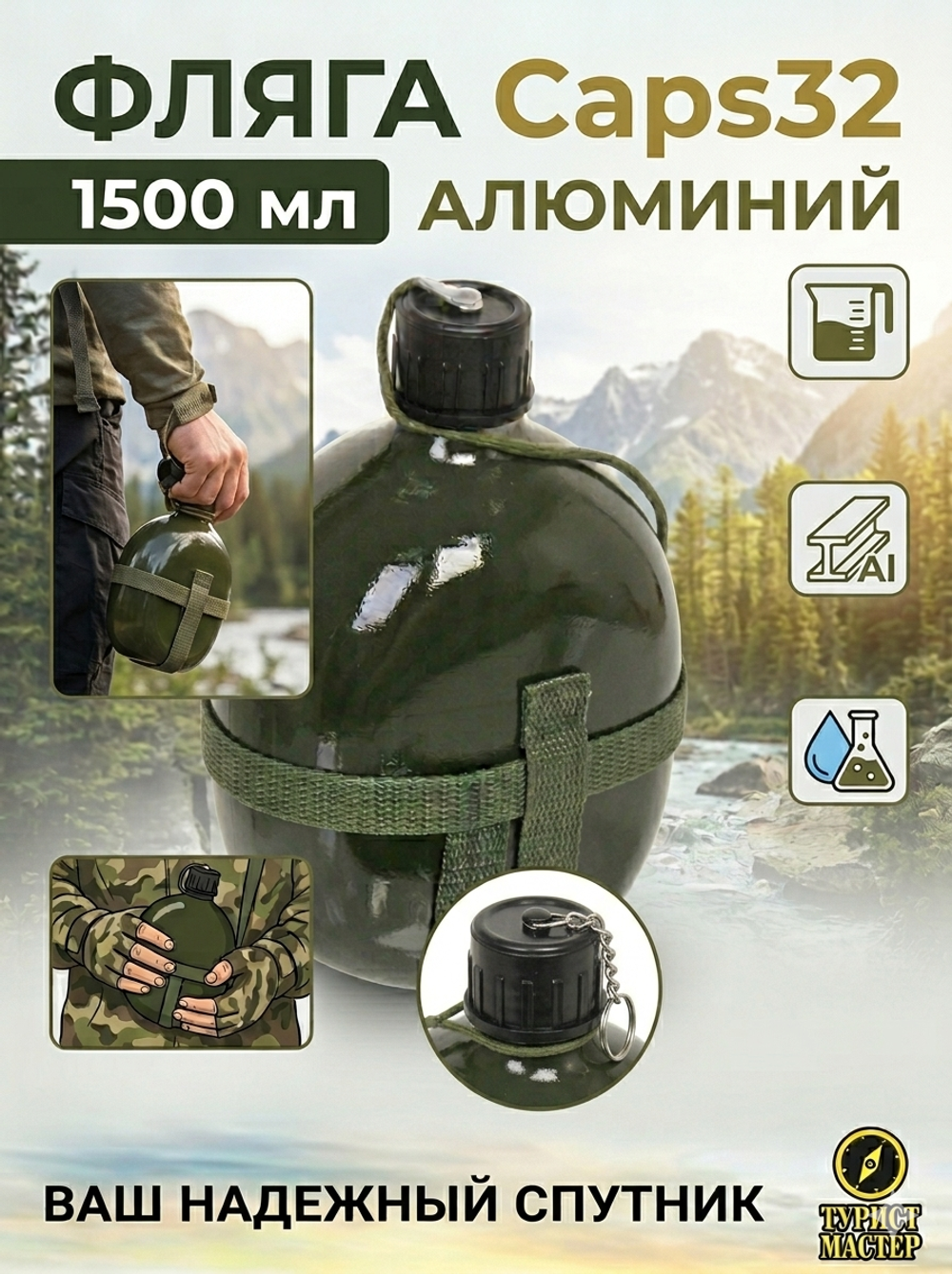 Фляга туристическая 1,5л Caps32