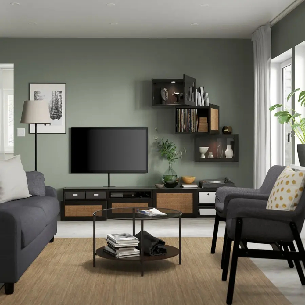 Комбинация для хранения ТВ - IKEA BESTÅ/BESTA, 190x42x240см, коричневый/черный, БЕСТО ИКЕА