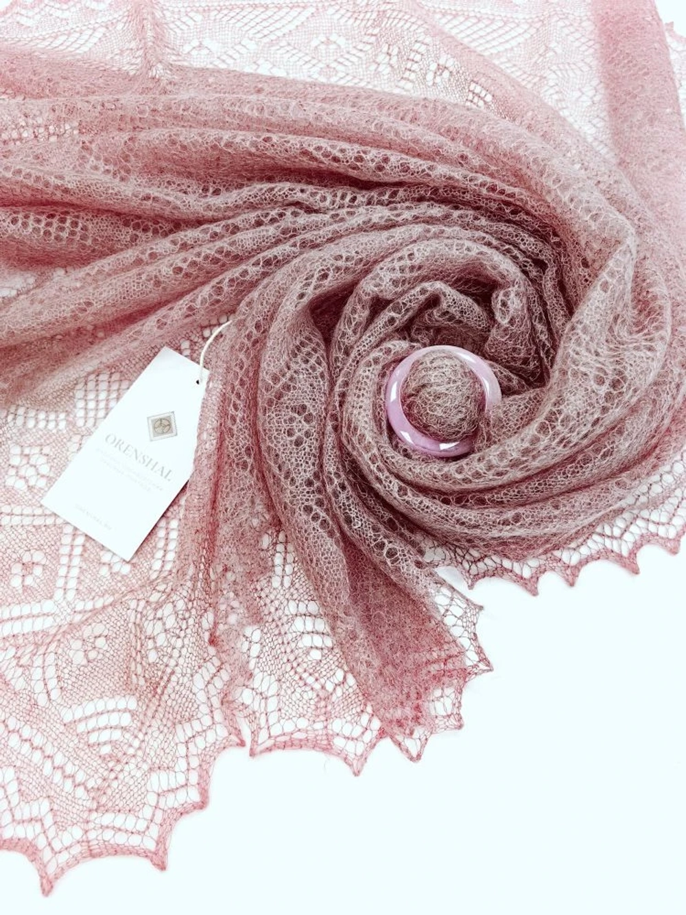 Оренбургский пуховый платок-паутинка А110-06 магнолия