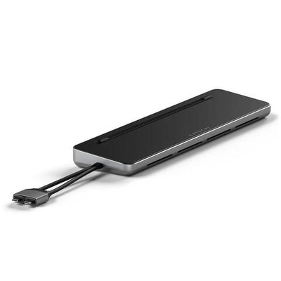 USB-Хаб-подставка с отсеком для SSD Satechi Dock Stand (USB-C) (ST-DDS) Подключение: встроенный кабель с двумя коннекторами USB-C. Порты: USB-C (PD 75 Вт), USB-C 3.2 Gen 2, USB-C 3.2 Gen 1, USB-A 3.2 Gen 1, USB-A 3.2 Gen 1, 2 HDMI (до 4K 60 Гц), DisplayPo