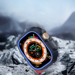 Чехол-бампер для часов Apple Watch Ultra 1 и 2 размер 49мм, темно-синий с синими вставками (Midnight/Blue) от Dux Ducis, серия Bamo Series Case