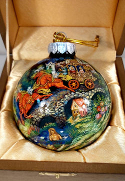 Шар новогодний с полной росписью "Кот в сапогах" в футляре