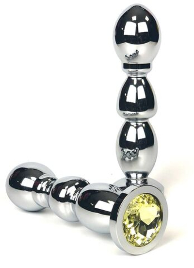 Серебристая анальная пробка-ёлочка с желтым кристаллом - 12,5 см. (Цвет: желтый)