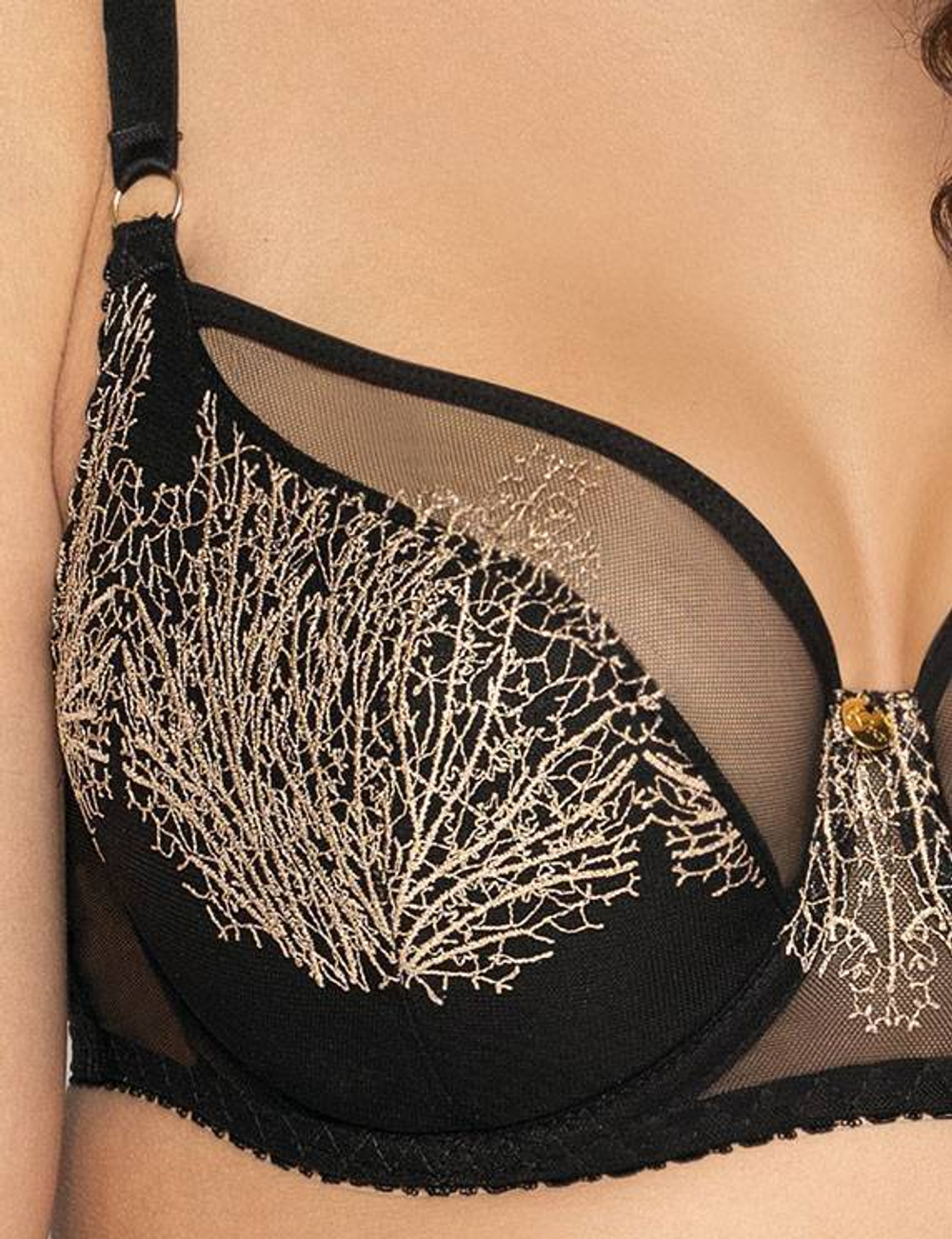 Бюстгальтер с изысканной вышивкой в виде веточек (Размер: 70E) (Цвет: черный)