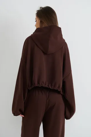 Укороченное худи на молнии шоколадного цвета