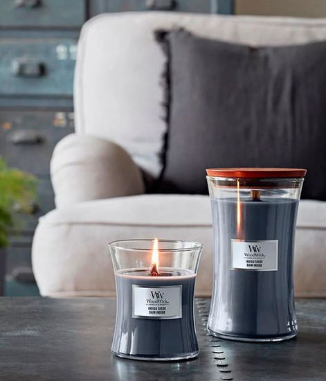 Индиго замша, ароматическая свеча, WoodWick