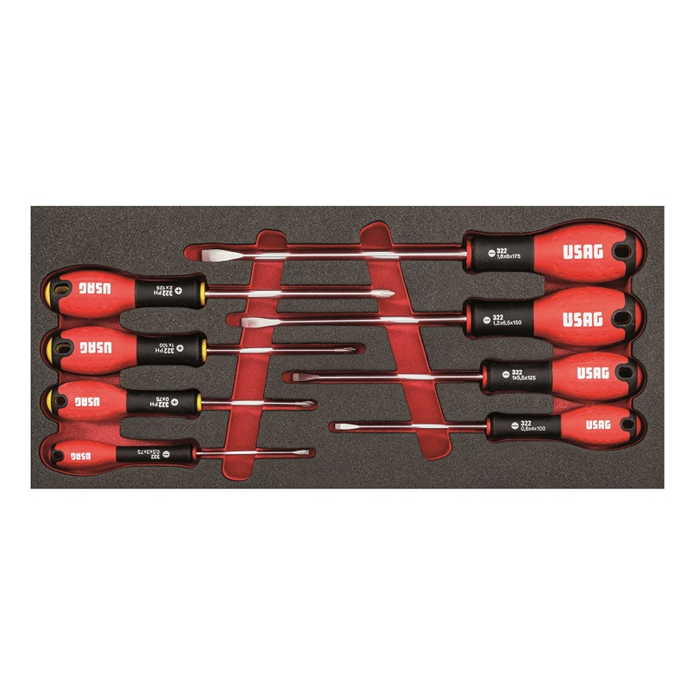 519 M 322H Набор отверток на ложементе, 8 предметов, USAG (Италия)