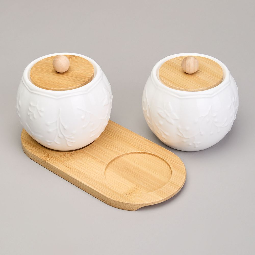 НАБОР САХАРНИЦ LEFARD "NATIVE" 2 ШТ. 10*10 СМ 300 МЛ НА ДЕРЕВ. ПОДСТАВКЕ