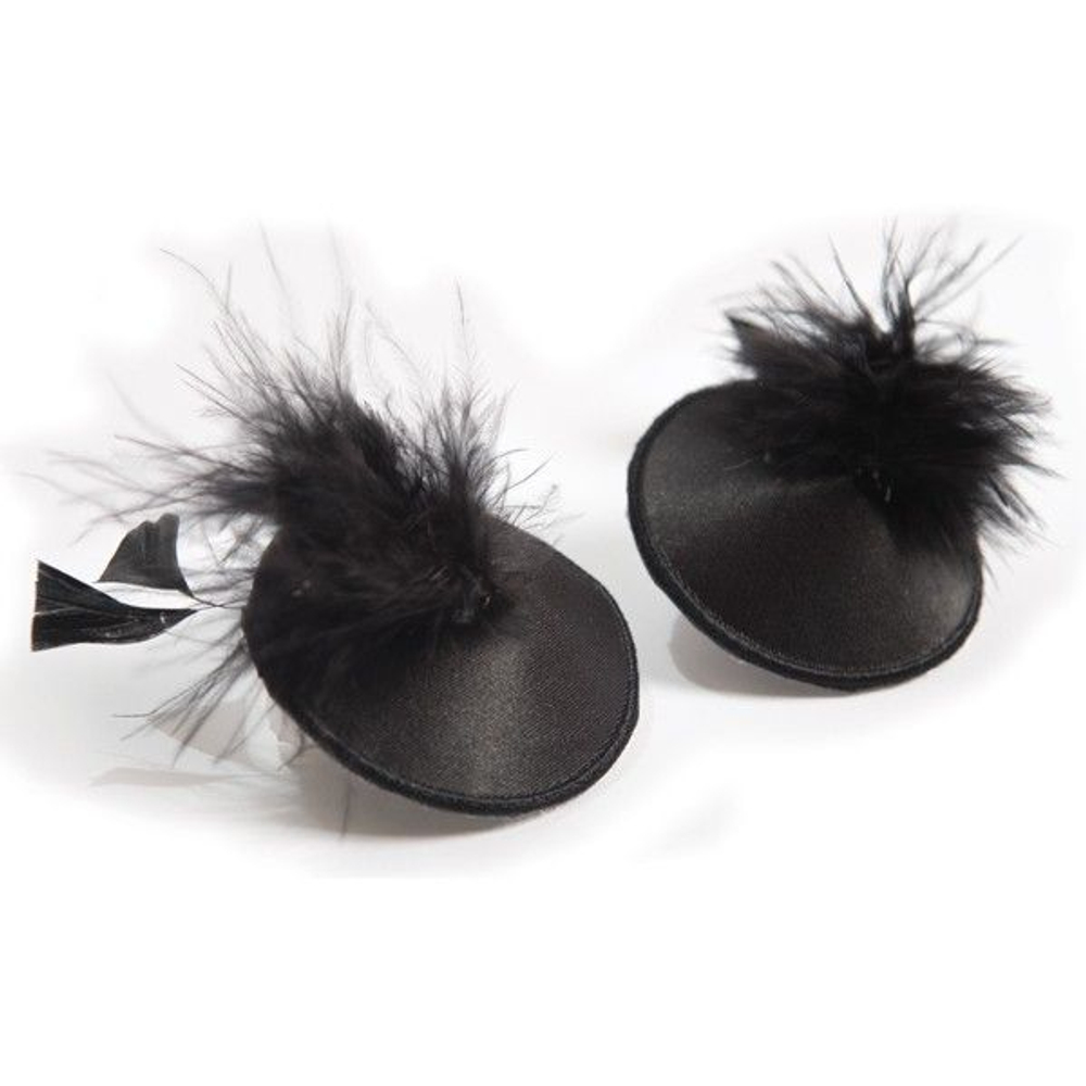 Наклейки на грудь Burlesque Pasties Feather Bijoux (Цвет: черный)