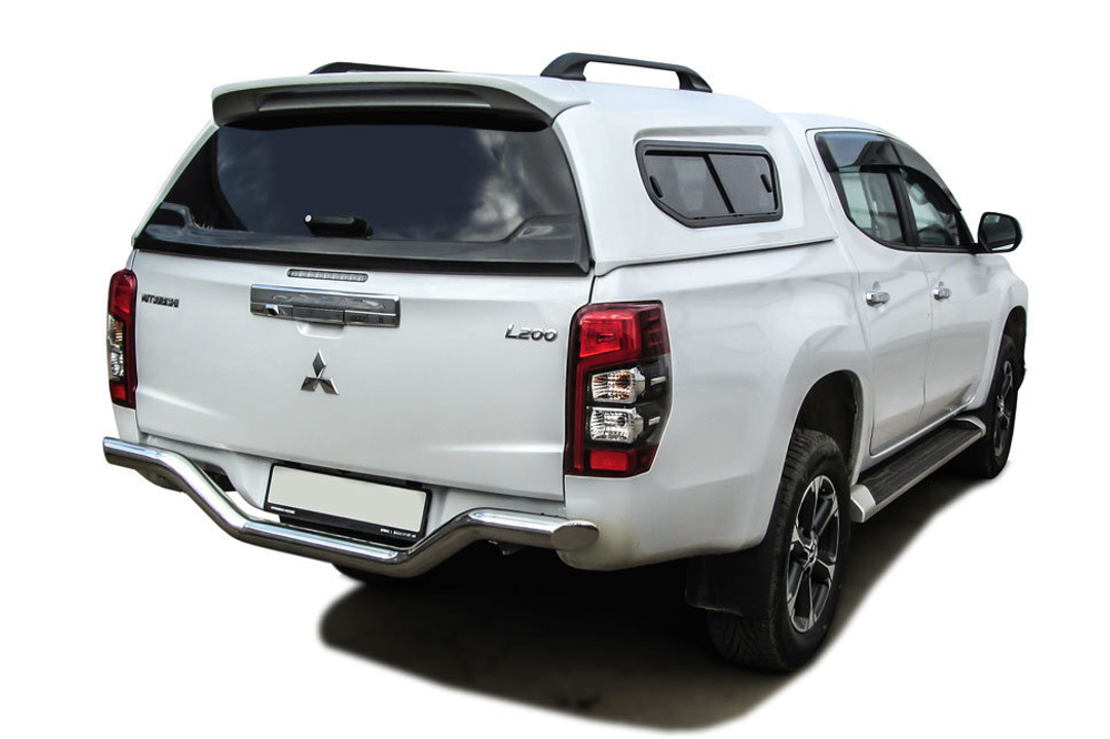 Защита заднего бампера (нержавейка) Mitsubishi L-200 (2018-2023) d76 волна без бампера (черный)