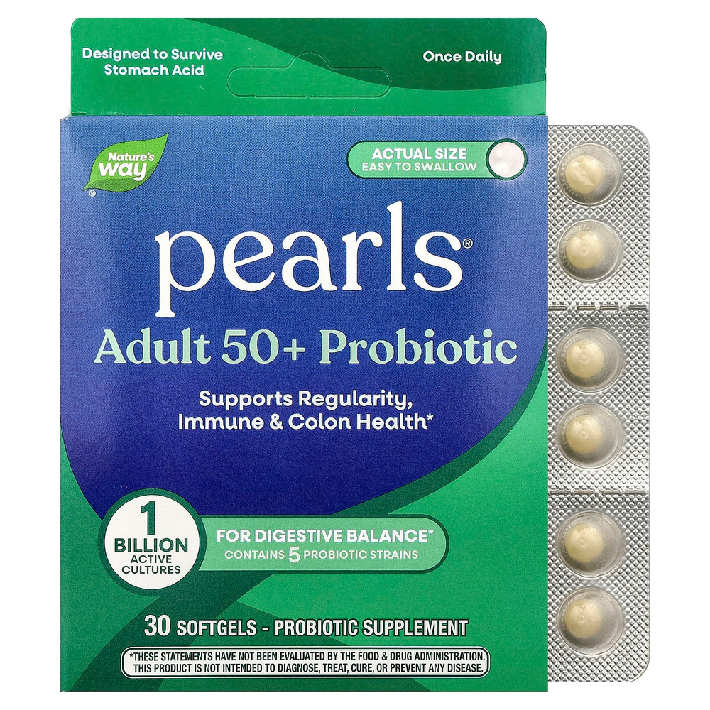 Nature's Way, Pearls®, пробиотик для взрослых старше 50 лет, 1 млрд КОЕ, 30 капсул