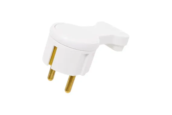 Вилка угловая Bylectrica с заземлением плоская с кольцом белая 39870