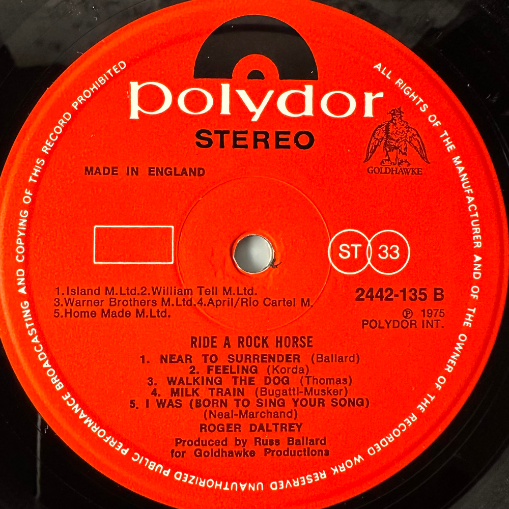 Roger Daltrey ‎– Ride A Rock Horse (Англия 1975г.)