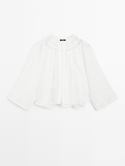 Massimo Dutti Блуза из струящейся ткани с отделкой кружевом, белый
