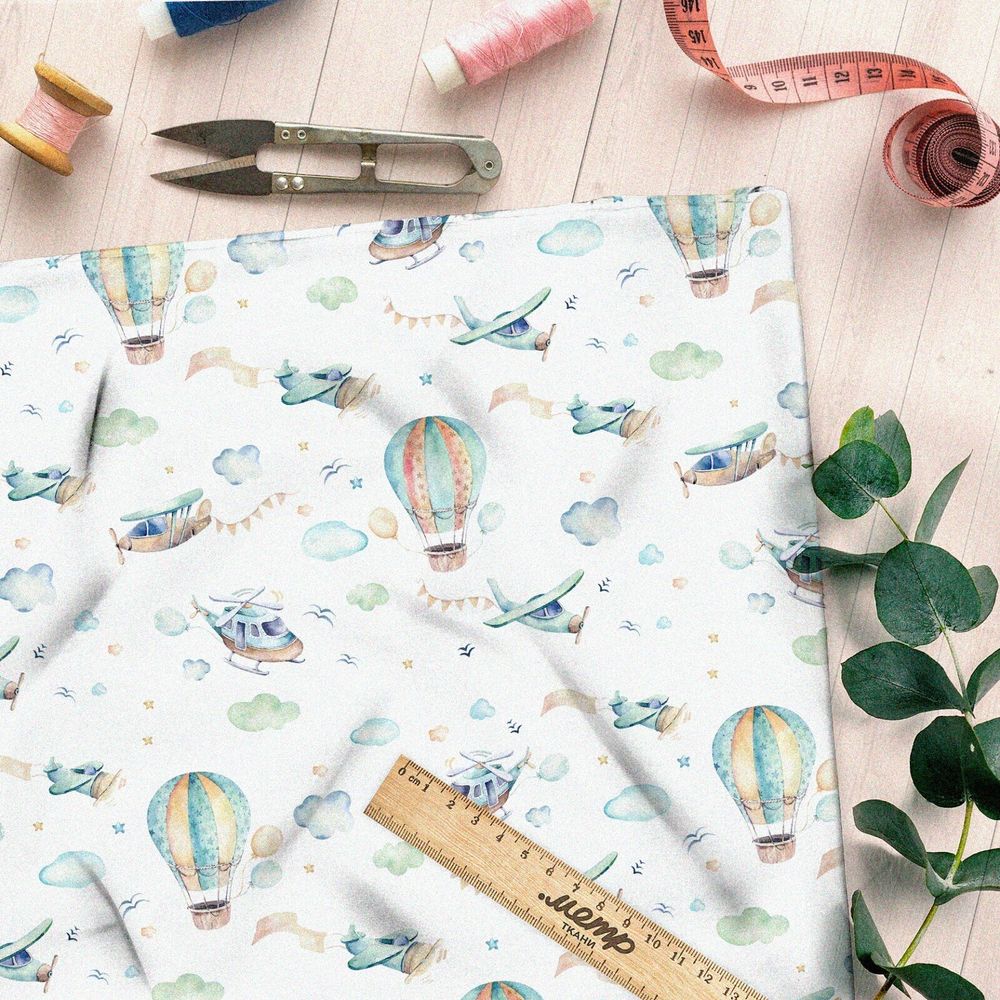 Ткань сатин самолёты вертолёты воздушные шары