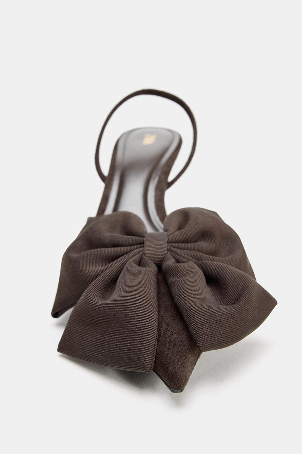 ZARA ТУФЛИ НА КАБЛУКЕ С ДЕКОРАТИВНЫМ БАНТОМ, КОРИЧНЕВЫЙ