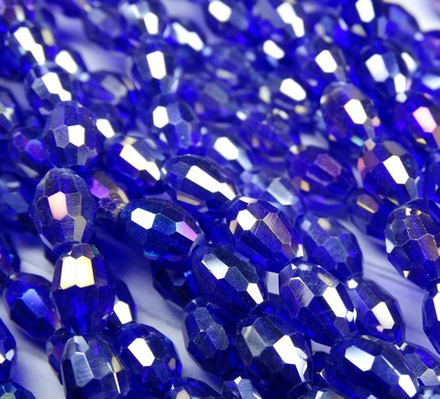 БО009ДС68 Хрустальные бусины-овалы, цвет: синий AB прозрачный, размер 6х8 мм, кол-во: 25 шт.